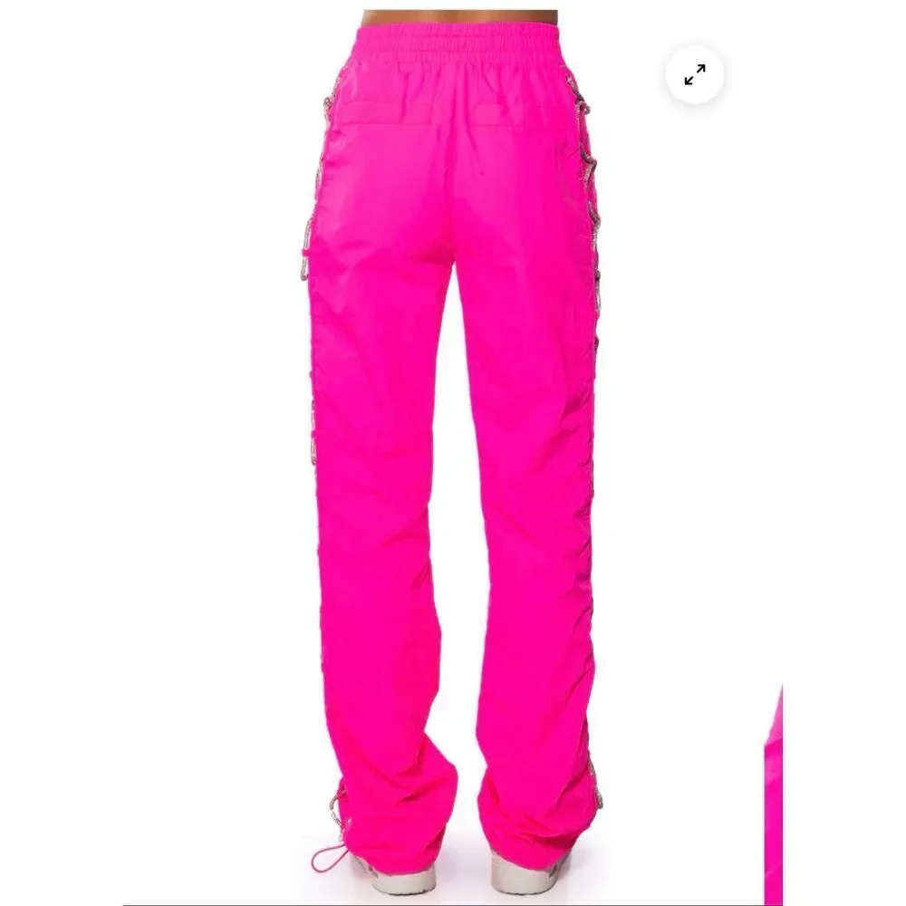 Akira Neon Pink Diamond Lace-Up High-Waisted Pull-On Track Pants Size XL